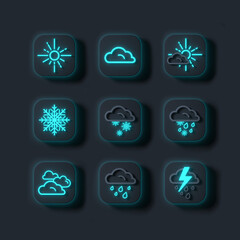 A set of 3d rendering meteorology icons in black on a black background.