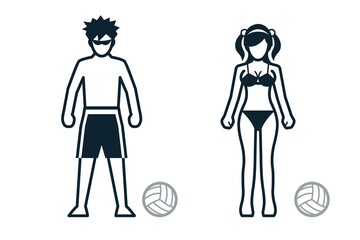 Beach Volleyball, Sport Player, People and Clothing icons with White Background
