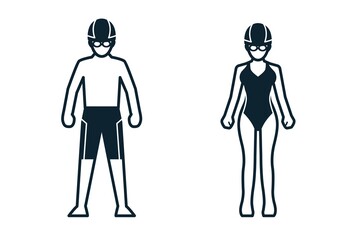 Swimmer, Sport Player, People and Clothing icons with White Background