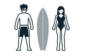 Surfer, Sport Player, People and Clothing icons with White Background