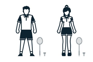 Badminton, Sport Player, People and Clothing icons with White Background