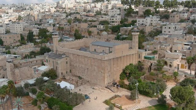 Drone view over Cave of the Patriarchs in Hebron, israel

Aerial view from west bank, Israel, Hebron,June,27,2022
