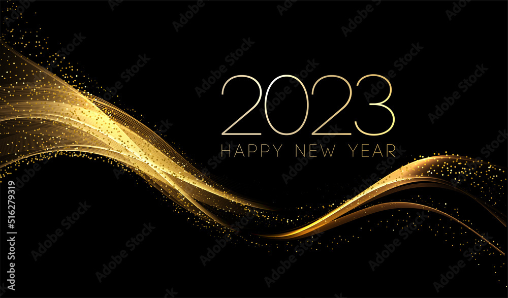 Aufkleber 2023 new year abstract shiny color gold wave design element
