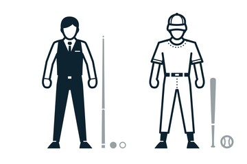 Snooker, Baseball, Sport Player, People and Clothing icons with White Background