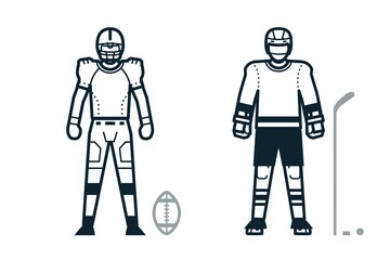 American Football, Hockey, Sport Player, People and Clothing icons with White Background