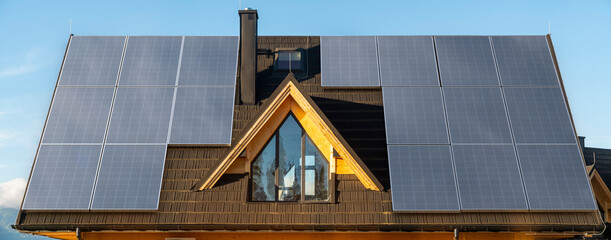 photovoltaic panels on the roof of the house