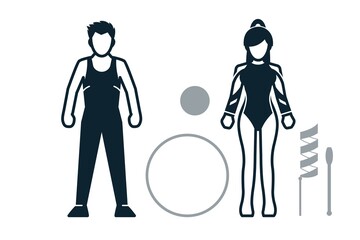 Gymnast, Sport Player, People and Clothing icons with White Background