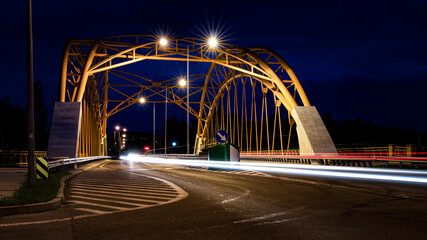 most nad autostradą Mszana,  polska, Autostrada A1, światła miasta, light trail, night, Road,...