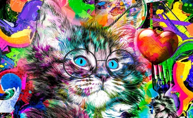 Sierkussen abstract colorful cat muzzle illustration, graphic design concept © reznik_val