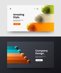 Vivid realistic balls website concept set. Fresh catalog cover design vector layout bundle.
