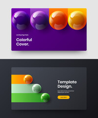 Multicolored leaflet design vector template bundle. Abstract realistic spheres company cover layout set.
