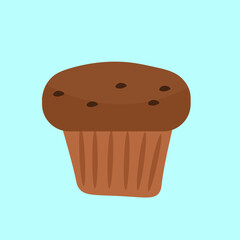 chocolate cupcake on blue background