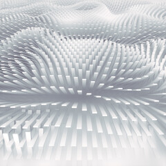 Wavy field of simple white rectangular forms. Abstract background. 3d rendering digital illustration