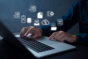 Document Management System (DMS) Online Document Database and automated processes to manage files, knowledge, and documents in an organization effectively with ERP, enterprise business technology.