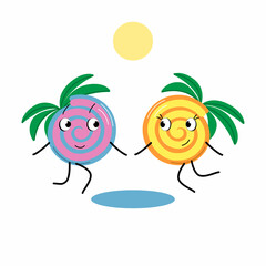 Ice cream characters withs summer palms vector illustration