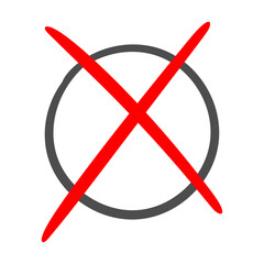 Thin red cross in a circle hand drawn icon. Vector sharp checkmarks sign of plan isolated on a white background.