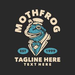t shirt design mothfrog with frog wearing suit and gray background vintage illustration