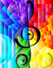 Obraz premium Abstract image of a treble clef in stained glass style rainbow background, rectangle image