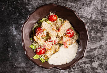 Caesar Salad. Juicy slices of chicken steak