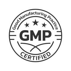 Obraz premium GMP certified icon or logo. Good manufacturing practice stamp or seal design. Quality standard label. Vector illustration.