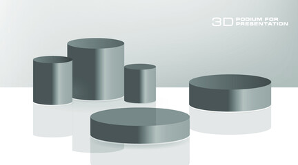 Stylish 3D podium in graphite color. Cylindrical gray pedestal for your presentation. Minimalistic 3D scene to showcase your product. Vector template for presentations