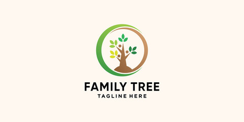 Family tree logo design template with modern style concept Premium Vector
