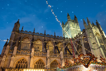 Bath Christmas Market Stalls Backdropped By The Abbey