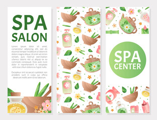 Spa Original Design with Essential Oil Jar, Candle and Bowl for Aromatherapy and Relax Vector Template