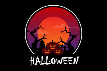 Halloween Retro Vintage Design Landscape
