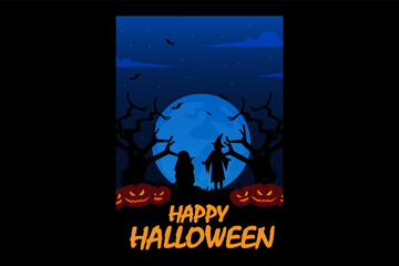 Happy Halloween Retro Design Landscape