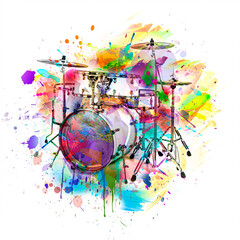 bright abstract background with the image of musical instrument drums color art