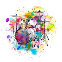 Fotobehang bright abstract background with the image of musical instrument drums color art © reznik_val