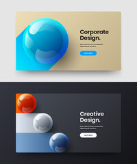 Fresh cover design vector layout composition. Creative 3D spheres placard template collection.