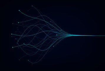Wave lines flowing dynamic. Artificial intelligence deep learning visualization networks concept for AI, music, sound. Vector illustration