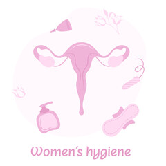 Feminine hygiene set. Women care for personal health.