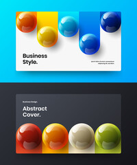 Unique realistic spheres web banner concept bundle. Fresh pamphlet design vector template set.