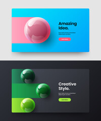 Simple realistic balls web banner template set. Unique placard vector design concept collection.