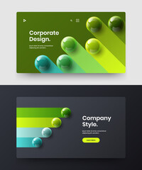 Unique placard design vector concept bundle. Trendy 3D spheres catalog cover template set.