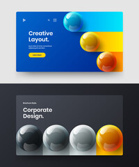 Bright banner vector design layout bundle. Colorful 3D spheres company brochure illustration set.