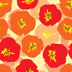 seamless doodle plants pattern background with mixed flowers , greeting card or fabric