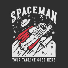 t shirt design spaceman with flying spaceman wearing cloak with gray background vintage illustration
