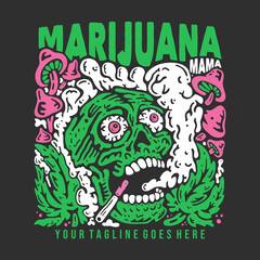 t shirt design marijuana mama with skull doing smoking with gray background vintage illustration