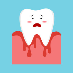 Bleeding gum cartoon character vector illustration. Periodontitis or gum disease concept.