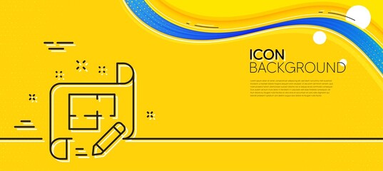 Naklejka na ściany i meble Architect line icon. Abstract yellow background. Engineering plan sign. Edit project document. Minimal architect plan line icon. Wave banner concept. Vector