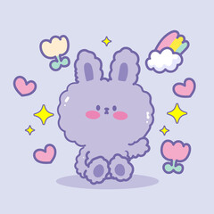 Cute purple rabbit or bunny sticker hand drawn cartoon illustration