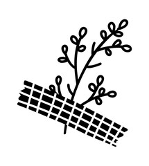 Doodle floral elements for bullet journal. Leaves sealed with tape