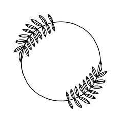 Circle floral wreath. Wedding round botanical frame with leaves. Vector flower decorative laurel.