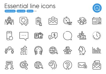 Obraz na płótnie Canvas Blog, Mail correspondence and Headphones line icons. Collection of Consulting business, Calendar graph, Payment received icons. Clipboard, Inclusion, International Ð¡opyright web elements. Vector