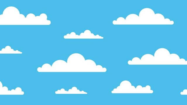 Animation of white clouds moving in the blue sky in cartoon style