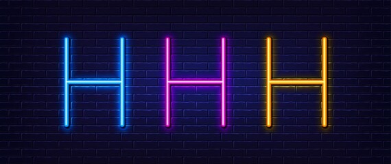 Initial letter H icon. Neon light line effect. Line typography character sign. Large first font letter. Glowing neon light element. Letter H glow 3d line. Brick wall banner. Vector